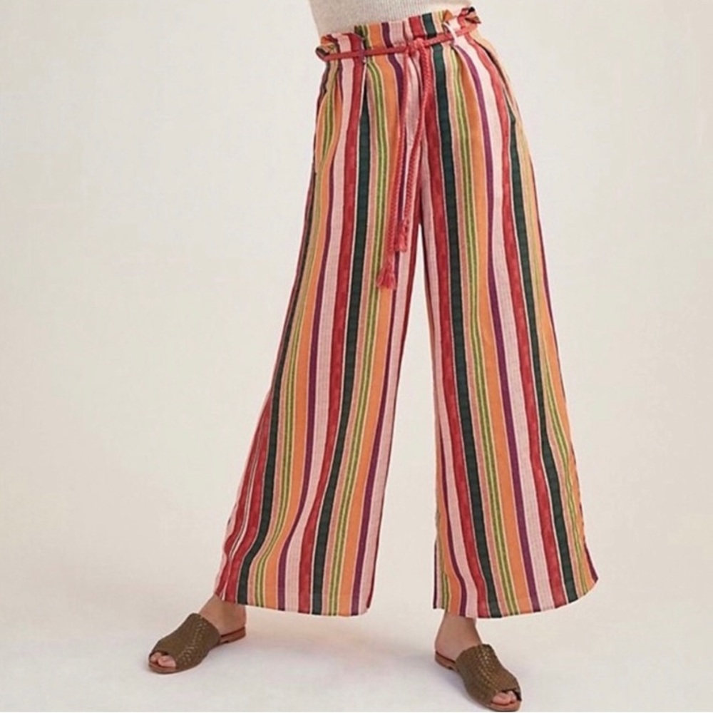 Farm Rio Augustine Linen Striped Pants Size M